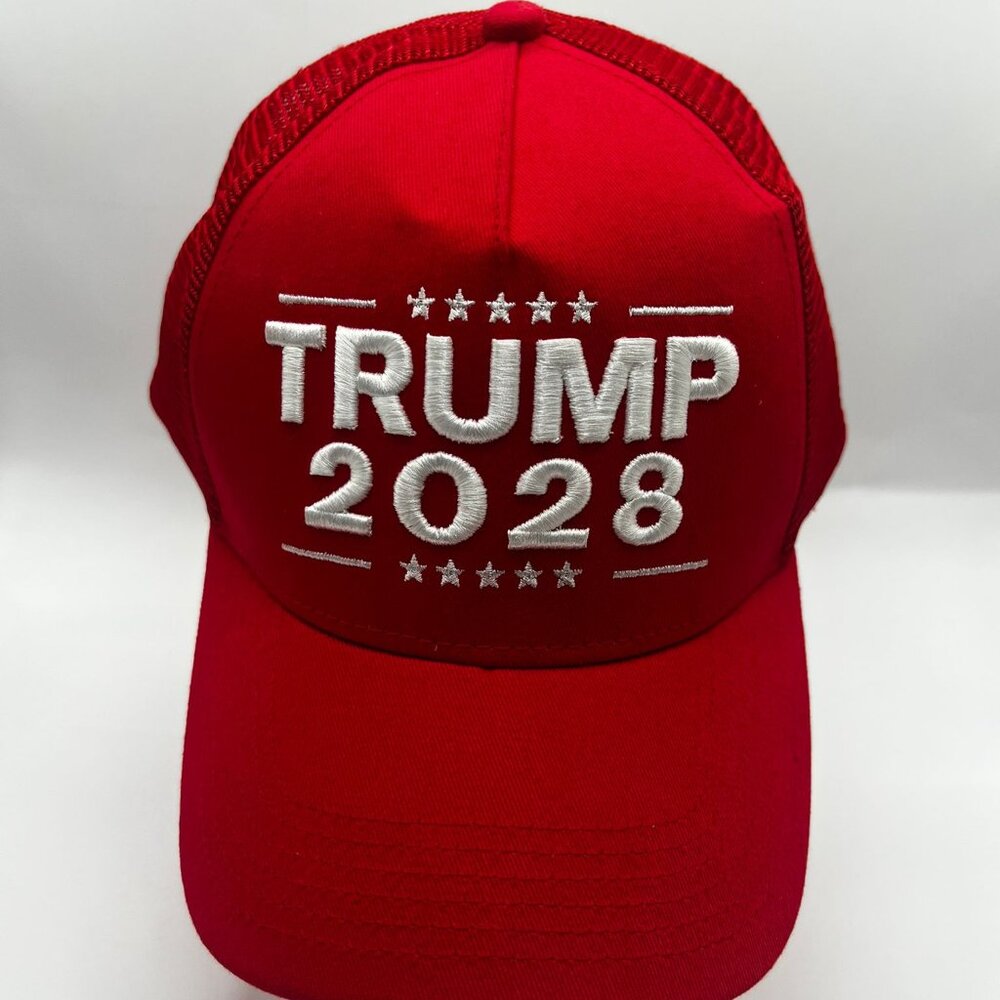 Trump 2028 Red Mesh Trucker Hat MAGA CAP Adjustable Snapback Cap